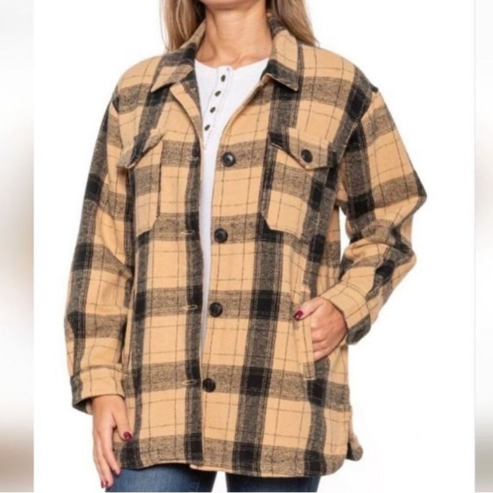 Lucky Brand Tan and Black Plaid Utility Jacket NWOT